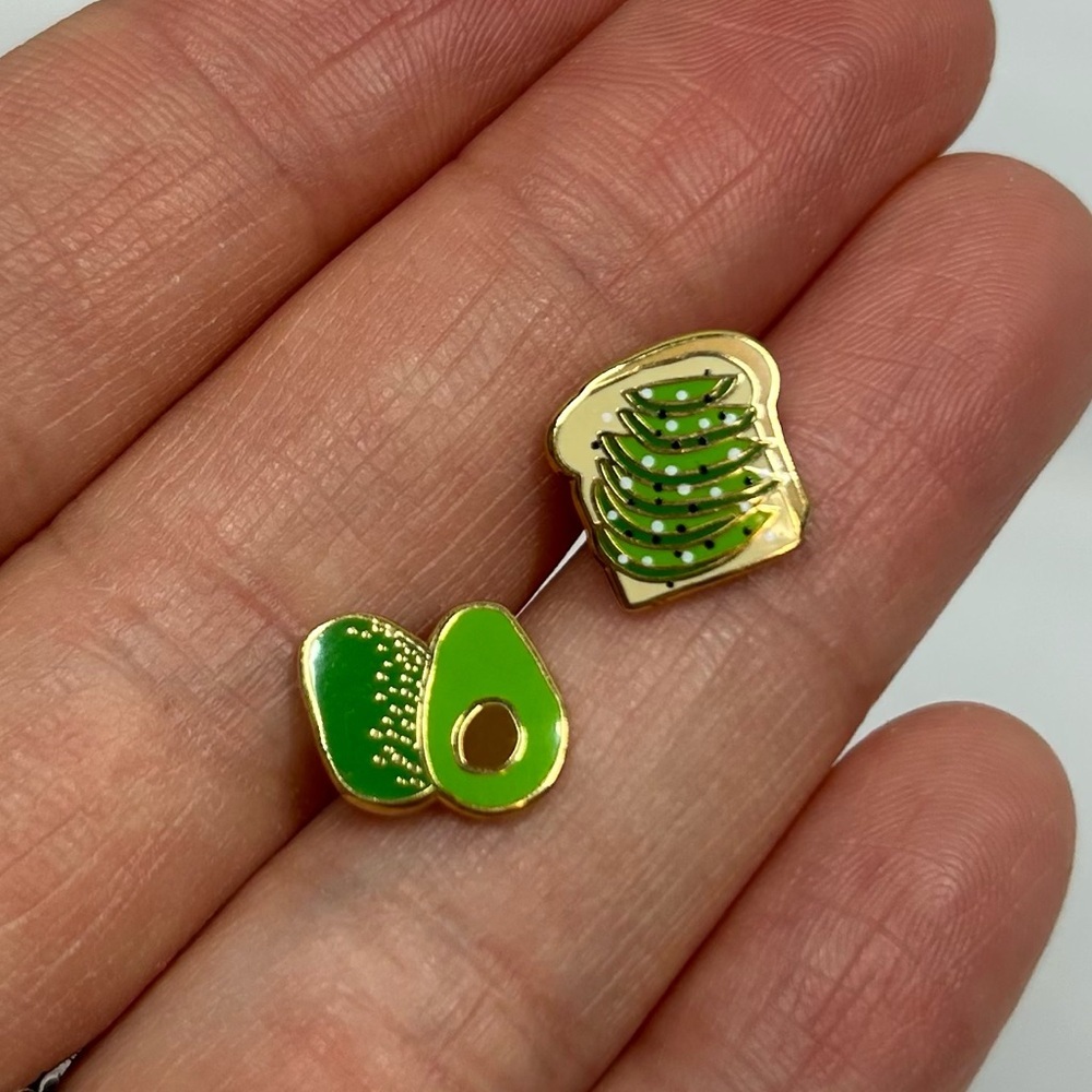 Yellow Owl Workshop | Avocado Toast Earrings 22K Gold Mismatched Women’s Jewelry - Picture 3 of 5